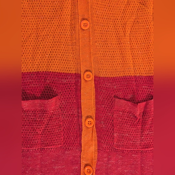 Anthropologie Moth Colorblock Pointelle Cardigan in Orange & Pink Size XS *READ* - Picture 4 of 14